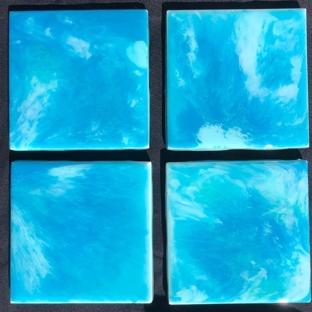 𝅺HANDMADE 4” tile and resin coasters with felt protectors - Set of 4